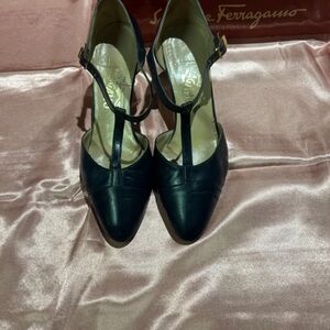Salvatore Ferragamo Elegant Black T-Strap Heels
